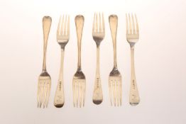 A SET OF SIX ENGLISH PROVINCIAL SILVER TABLE FORKS, JAMES BARBER & WILLIAM WHITWELL, YORK, 1843,