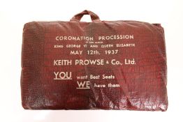 ROYAL MEMORABILIA: A RARE SEATING CUSHION, for the Coronation of King George VI and Queen Elizabeth,