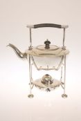 A SILVER-PLATED SPIRIT KETTLE ON STAND, IN THE MANNER OF CHRISTOPHER DRESSER, Mappin & Webb,