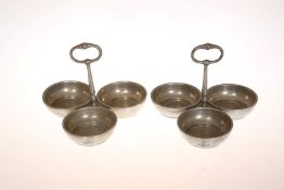 A PAIR OF CONTINENTAL PEWTER TRIPARTITE SERVING DISHES, c.