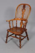 A YORKSHIRE ELM AND ASH BROAD ARM WINDSOR CHAIR, 19TH CENTURY,