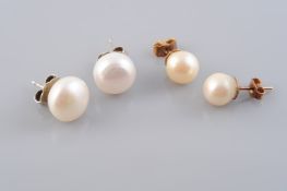 TWO PAIRS OF CULTURED PEARL STUD EARRINGS.
