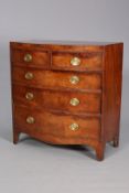 A REGENCY MAHOGANY BOW-FRONT CHEST OF DRAWERS, with two short over three long graduated drawers,