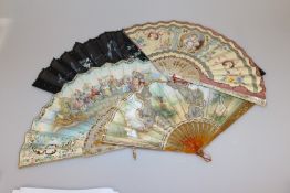 A COLLECTION OF TEN 19TH CENTURY AND LATER FANS, including carved ivory,