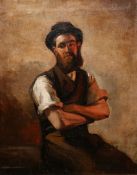 19TH CENTURY SCHOOL, PORTRAIT OF A BLACKSMITH, unsigned, oil on canvas, framed. 74.