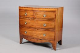 A SMALL REGENCY MAHOGANY CHEST OF DRAWERS, with two short above two long drawers,