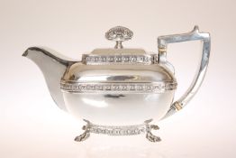A GEORGE III SILVER TEAPOT, ALICE & GEORGE BURROWS, LONDON 1811, of compressed rectangular form,