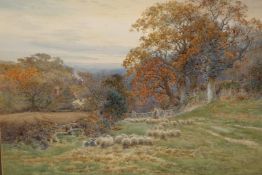 CHARLES JAMES ADAMS, SHEPHERD AND HIS FLOCK, A PAIR, each signed, watercolours, framed.