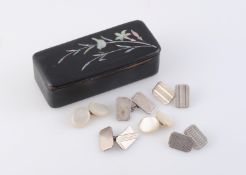 TWO PAIRS OF SILVER CUFFLINKS AND A PAIR OF MOTHER-OF-PEARL CUFFLINKS,