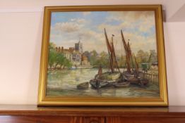 ANDREW KENNEDY, MAIDSTONE ON THE RIVER MEDWAY, signed lower left, oil on canvas, framed. 50.