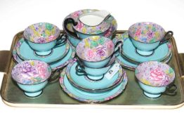Shelley twenty piece tea set with internal flower and blue decoration