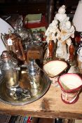 Eastern copper jug, silver plated ware, Halina camera, plaster figures,