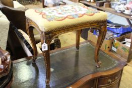 Cabriole leg stool with floral needlework seat