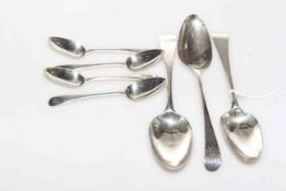 Three early Georgian silver tablespoons and four teaspoons (7)