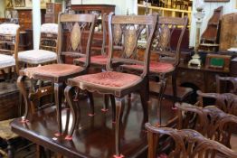 Set of four Victorian rosewood and satinwood inlaid parlour chairs