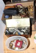 Costume jewellery, coinage, assorted watches,