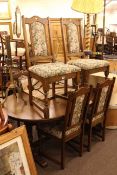 Old Charm oval extending dining table and six tapestry panel back chairs