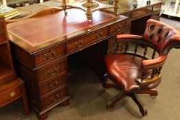 Mahogany pedestal computer desk and Captains style swivel desk chair (2)