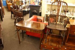 19th Century mahogany fold top tea table and Windsor pierced splat back elbow chair (2)