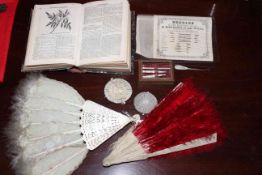 Volume: Treasures of Needlework, two fans, needles,