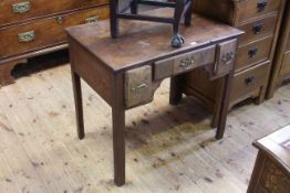 Antique three drawer lowboy on square chamfered legs,