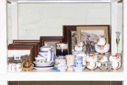 Collection of framed photographs, Carlton china teaware, five Coalport miniature jugs,