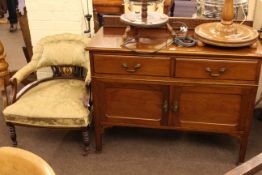 Victorian inlaid rosewood tub chair and mahogany two door linen cupboard (2)
