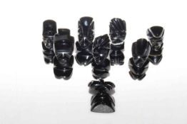 Eight hand carved Obsidian figures