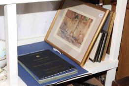 Folios of Archibald Thorburn prints, Sir William Russell Flint print and two albums of prints,