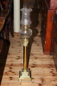Large Victorian brass and cut glass columnar oil lamp