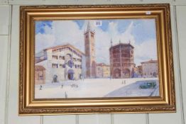 Aldo Raimondi, Piazza, signed and dated 1931 lower right, watercolour, 33cm by 50.