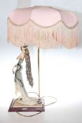 Capo di monte figure with peacock table lamp and silk shade
