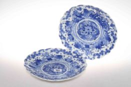 Pair of Chinese blue and white plates decorated with figures and flowers