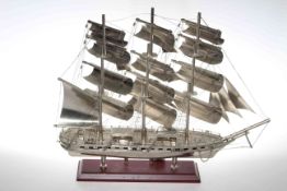 White metal model of 'The Bounty' tall ship