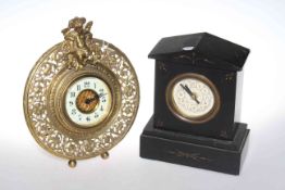 Pierced brass cased easel clock and slate mantel clock