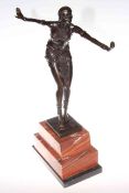 Modern bronze of an Art Deco dancing lady on marble plinth