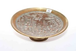 Large Victorian brass and copper tazza with classical relief decorations