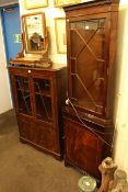 Mahogany astragal glazed four door cabinet bookcase and similar double corner cabinet (2)