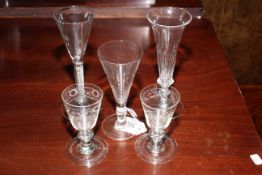 Collection of five antique wine glasses