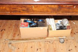 Vintage fishing rods, reels, landing net and accessories,