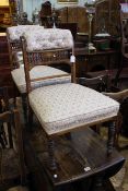 Pair Victorian rosewood and satinwood inlaid nursing chairs on turned legs