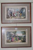 Pair coloured engravings by T.