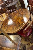 Victorian oval burr walnut breakfast table and set of mahogany balloon back dining chairs