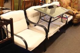Contemporary metal framed three piece conservatory suite and matching coffee table