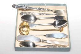 Sterling silver 'Los Angelese' spoon, Victorian butter knife and other silver pieces,