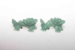 Two small carved green hardstone models of dragons