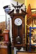 Victorian walnut and ebony cased double weight Vienna wall clock