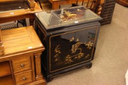 Oriental black lacquered two door cabinet