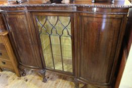 1920's mahogany inverted breakfront three door cabinet bookcase on ball and claw legs,