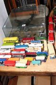 Cased Messerschmitt and collection of Corgi and other model buses